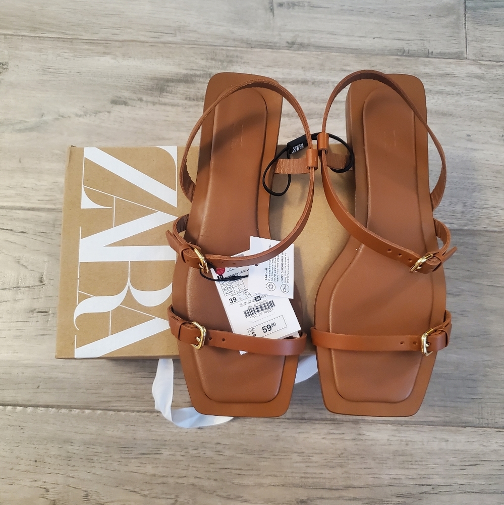 NWT ZARA leather sandals 39